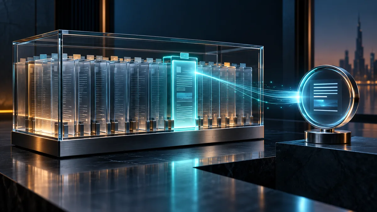 Illuminated source document selected from a frosted glass knowledge archive
