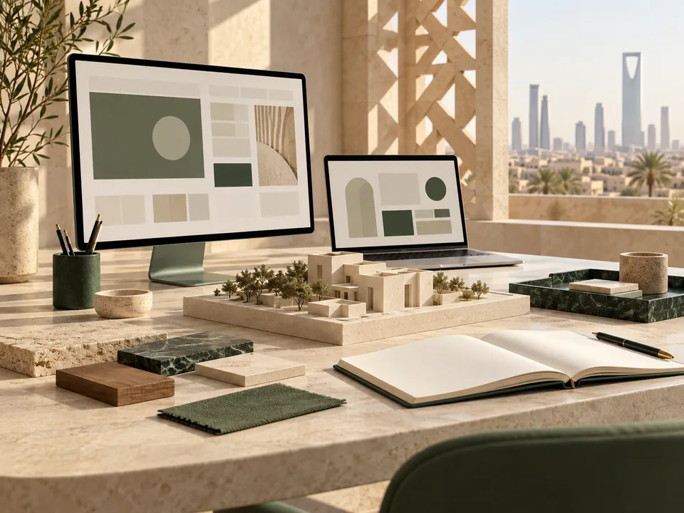 Concept illustration of a design and engineering workspace
